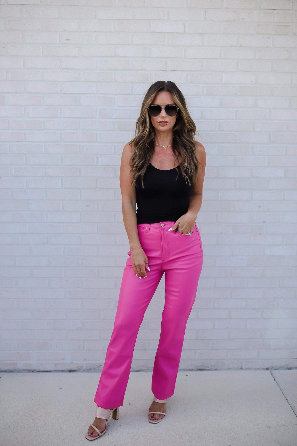 Tanya Control Top Faux Leather Pants in Hot Pink – Abela Story + Co